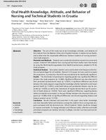 prikaz prve stranice dokumenta Oral Health Knowledge, Attitude, and Behavior of Nursing and Technical Students in Croatia